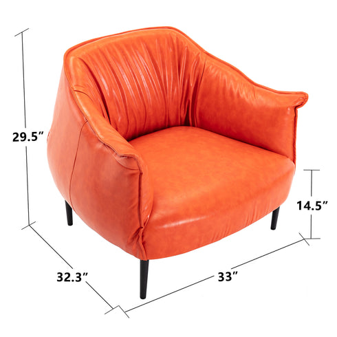 Kadar Leather Barrel Chair-Orange Modern Leather Chair | Accent Chairs | Kinwell Furniture | Barrel Chairs